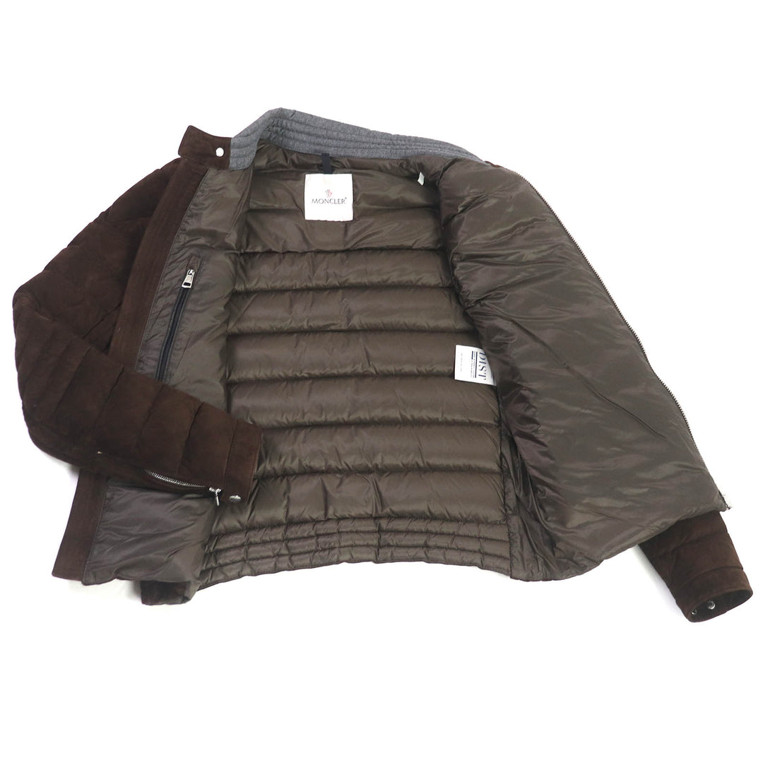 Great MONCLER Down jacket LEFRANC GIUBBOTTO stand-up collar Brown Goat leather mens 2