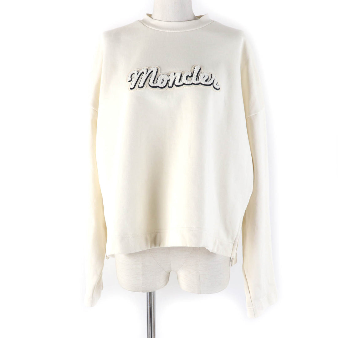 Great MONCLER sweat FELPA Oversized long sleeve sweatshirt with logo Ivory cotton Women S