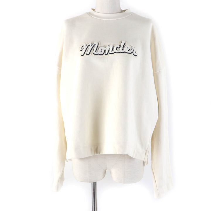 Great MONCLER sweat FELPA Oversized long sleeve sweatshirt with logo Ivory cotton Women S