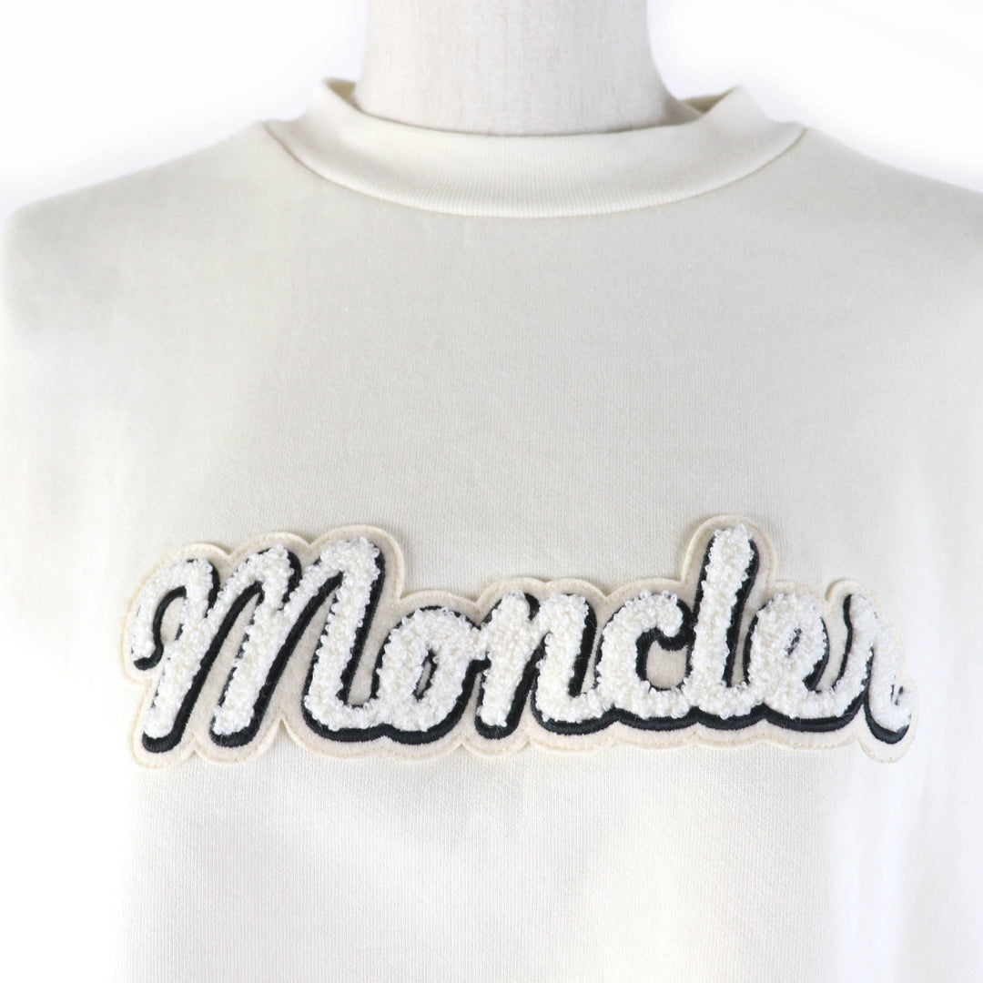 Great MONCLER sweat FELPA Oversized long sleeve sweatshirt with logo Ivory cotton Women S