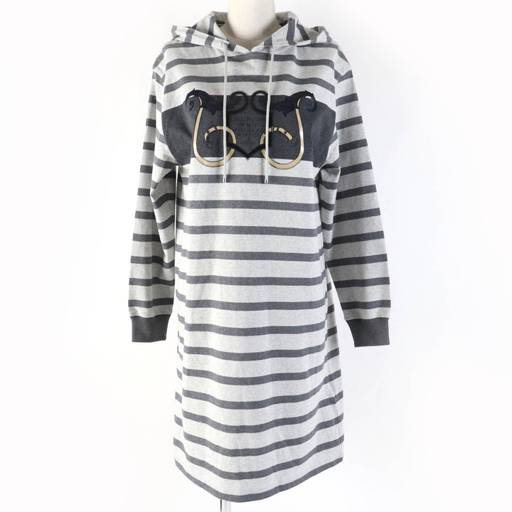 Great HERMES one piece Mariniere Hooded striped sweatshirt gray cotton Women 34