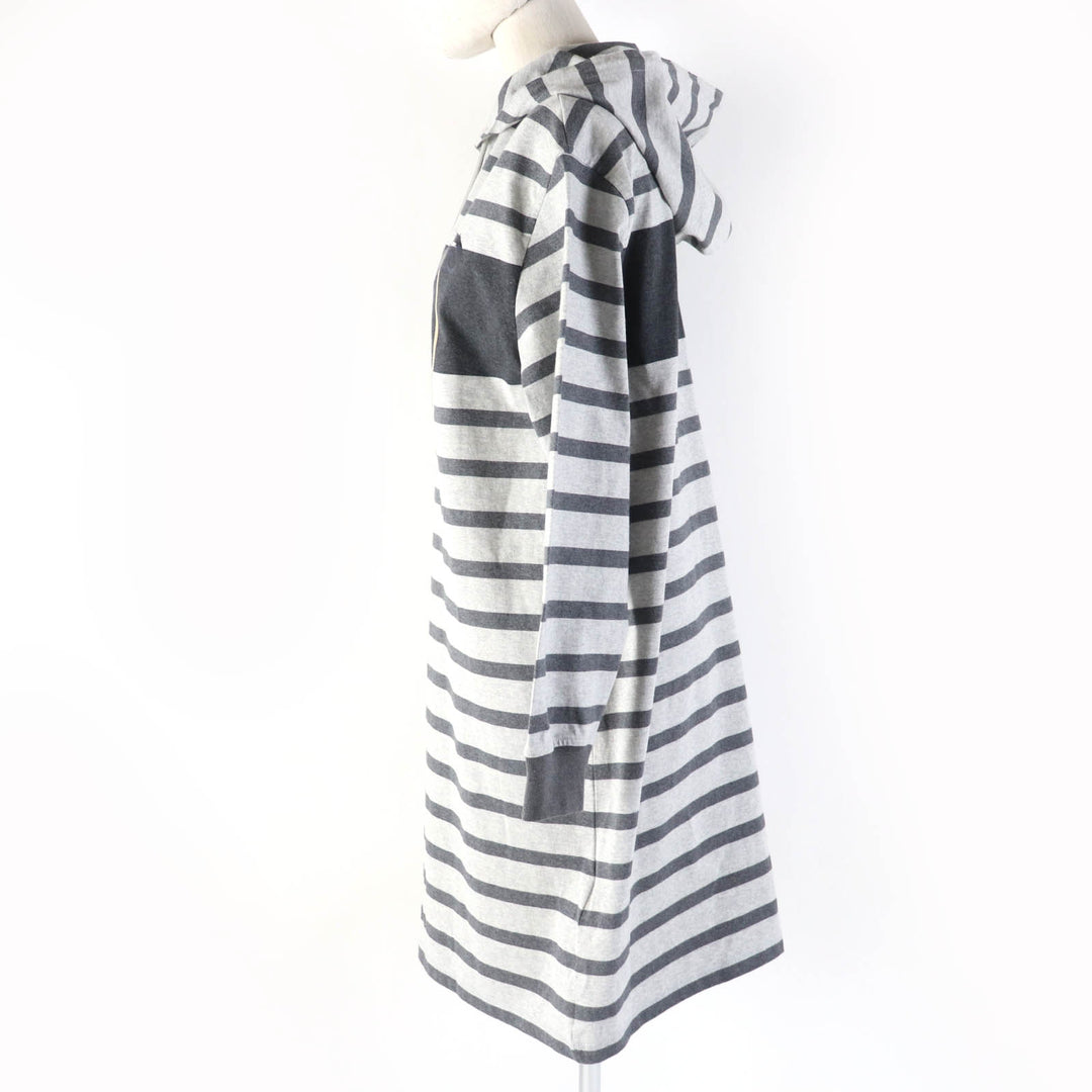 Great HERMES one piece Mariniere Hooded striped sweatshirt gray cotton Women 34