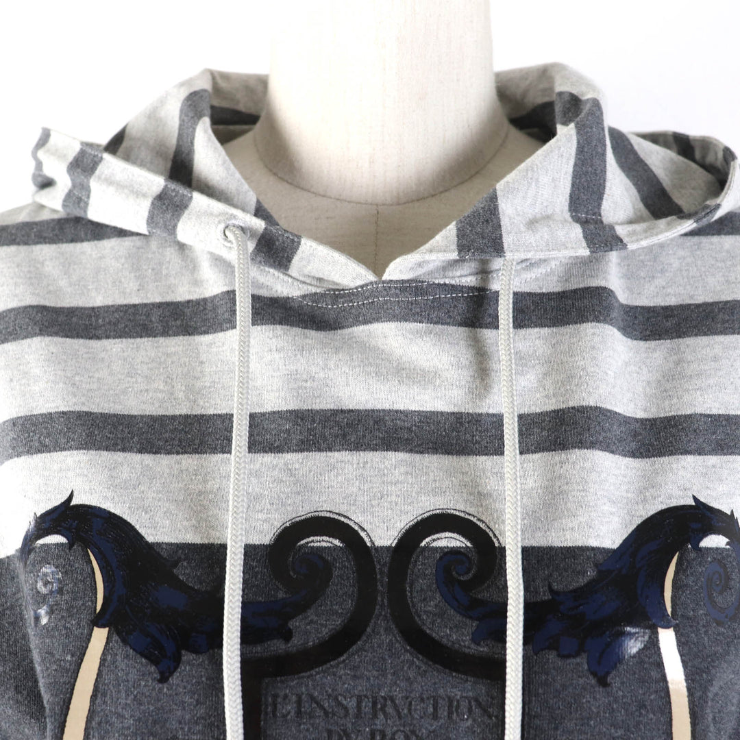Great HERMES one piece Mariniere Hooded striped sweatshirt gray cotton Women 34
