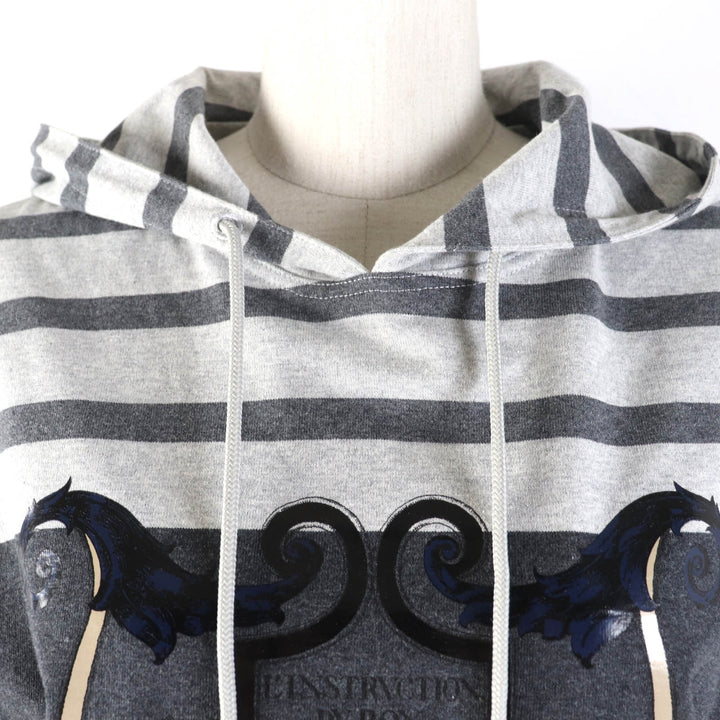 Great HERMES one piece Mariniere Hooded striped sweatshirt gray cotton Women 34