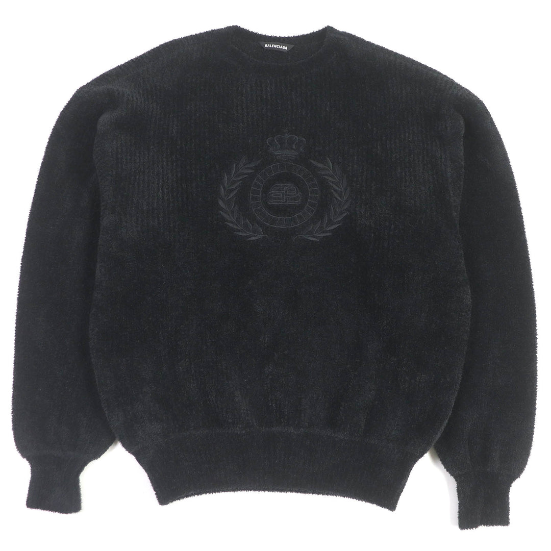 Excellent BALENCIAGA sweat logo embroidered on brushed pile knit black polyester mens S