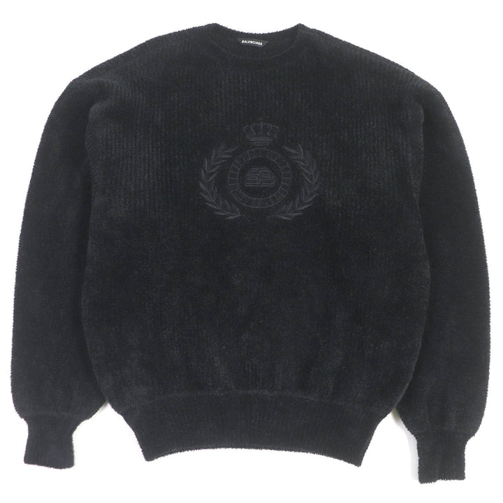Excellent BALENCIAGA sweat logo embroidered on brushed pile knit black polyester mens S