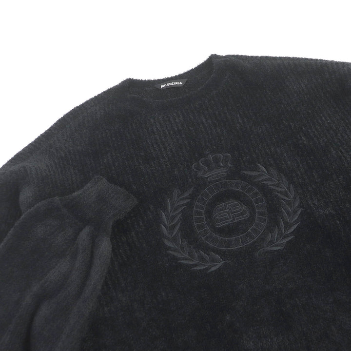 Excellent BALENCIAGA sweat logo embroidered on brushed pile knit black polyester mens S
