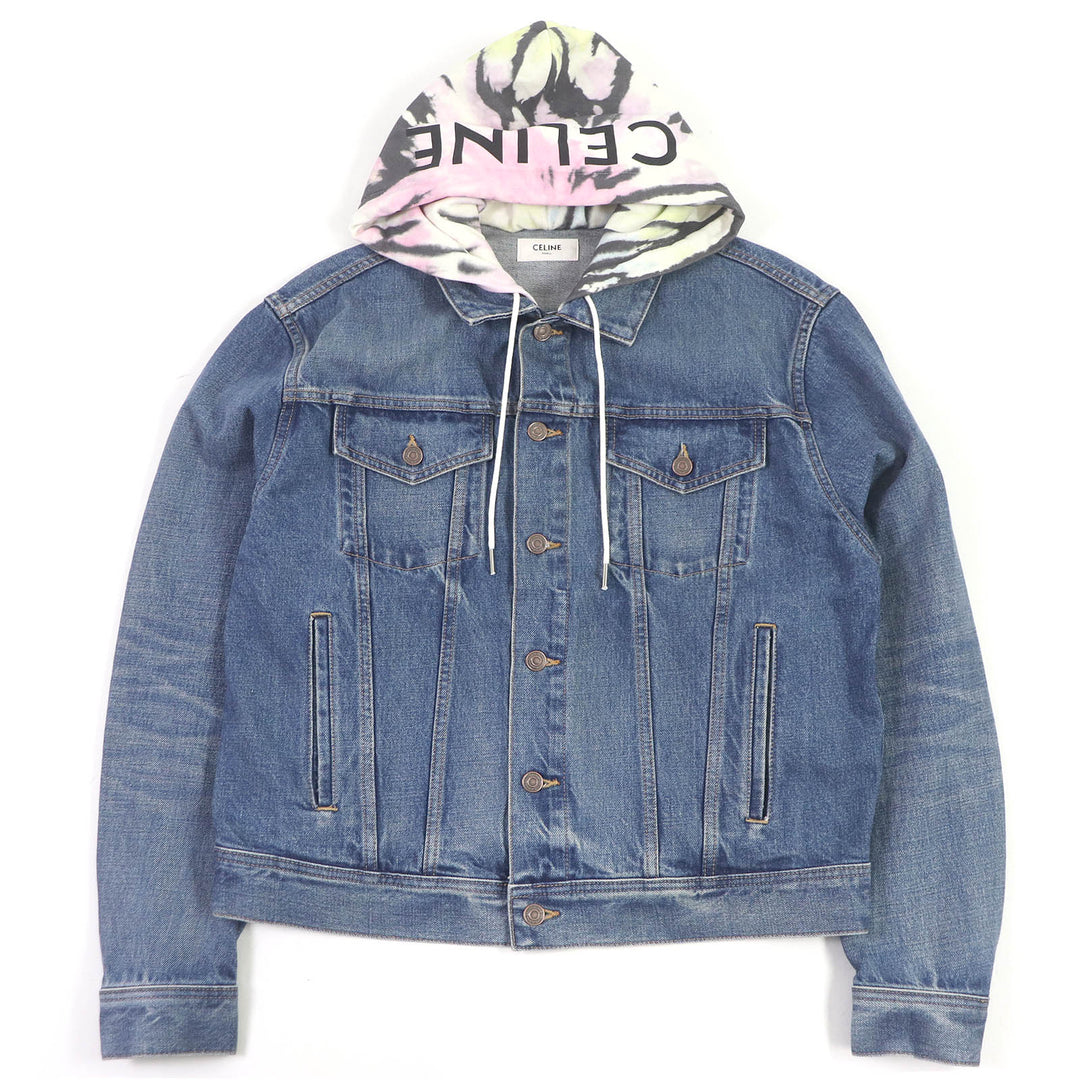 Excellent CELINE Denim Jacket Union Wash Hooded Indigo blue cotton mens M