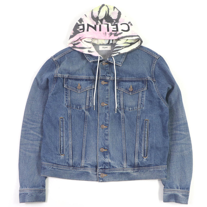 Excellent CELINE Denim Jacket Union Wash Hooded Indigo blue cotton mens M