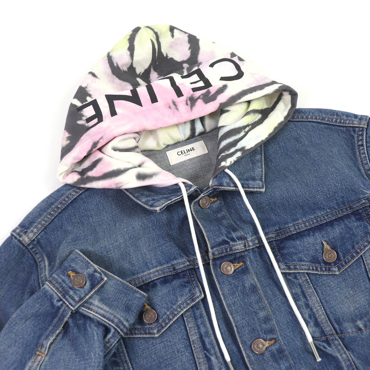 Excellent CELINE Denim Jacket Union Wash Hooded Indigo blue cotton mens M 2Q660930F