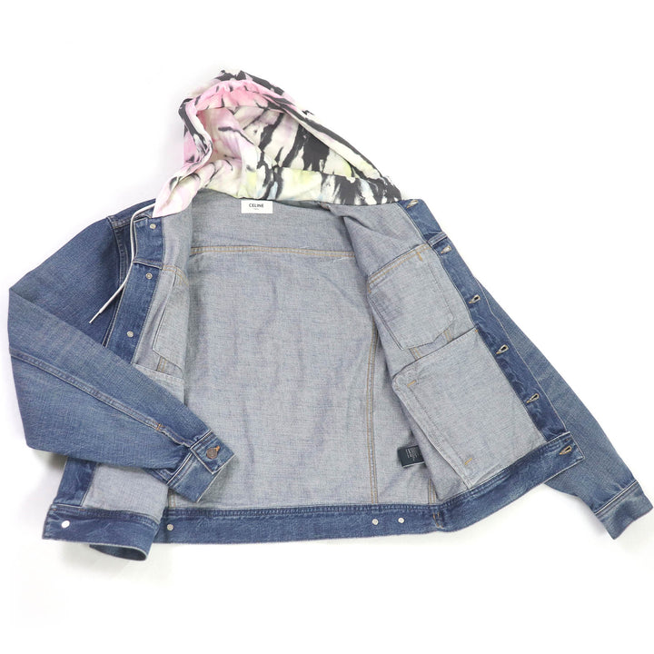 Excellent CELINE Denim Jacket Union Wash Hooded Indigo blue cotton mens M