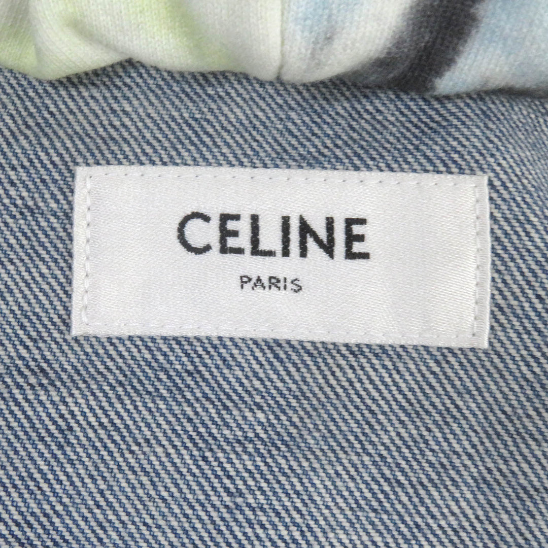 Excellent CELINE Denim Jacket Union Wash Hooded Indigo blue cotton mens M 2Q660930F