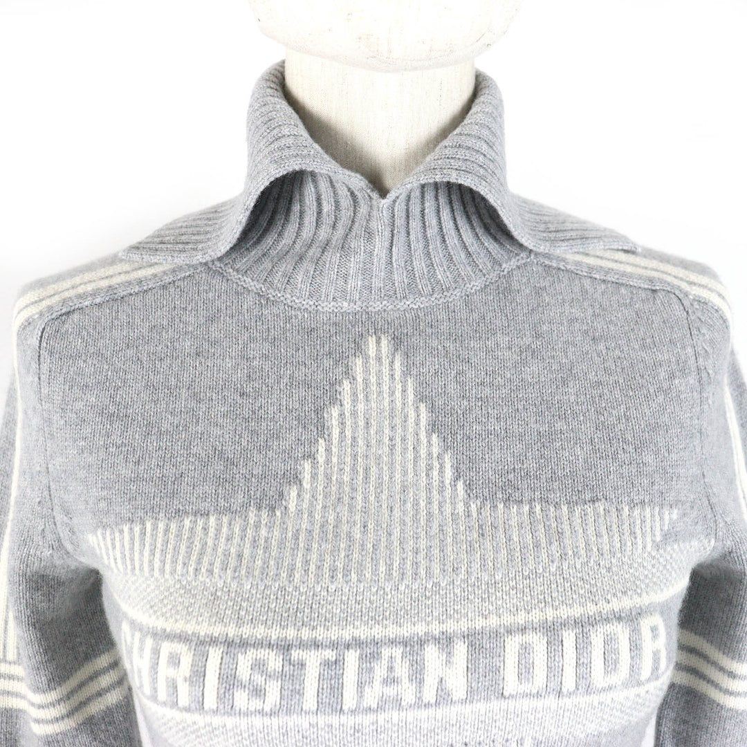 Great Christian Dior knit Star logo Stand collar Long sleeves Women 38 244S77CM134