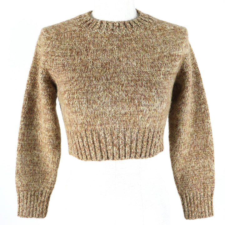 Excellent LOEWE sweater Anagram leather patch cropped knit Brown wool Women S