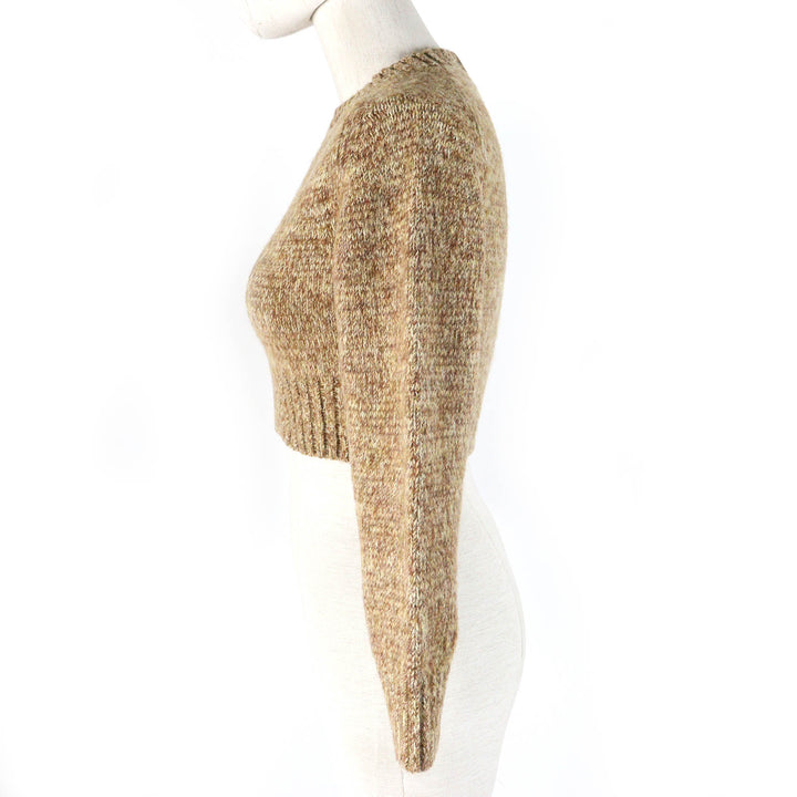 Excellent LOEWE sweater Anagram leather patch cropped knit Brown wool Women S S359Y14KBB