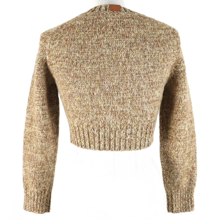 Excellent LOEWE sweater Anagram leather patch cropped knit Brown wool Women S