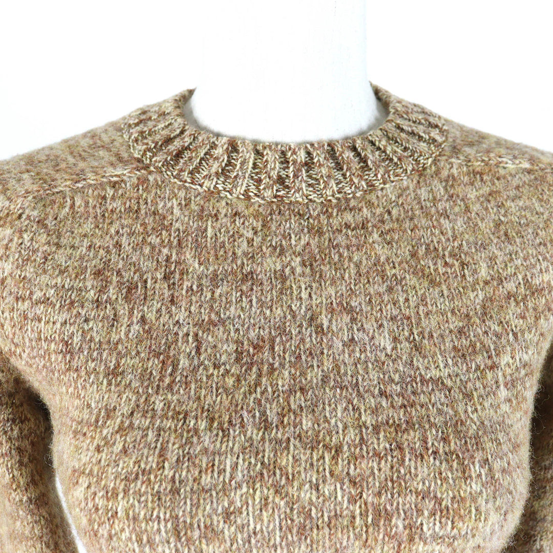 Excellent LOEWE sweater Anagram leather patch cropped knit Brown wool Women S S359Y14KBB