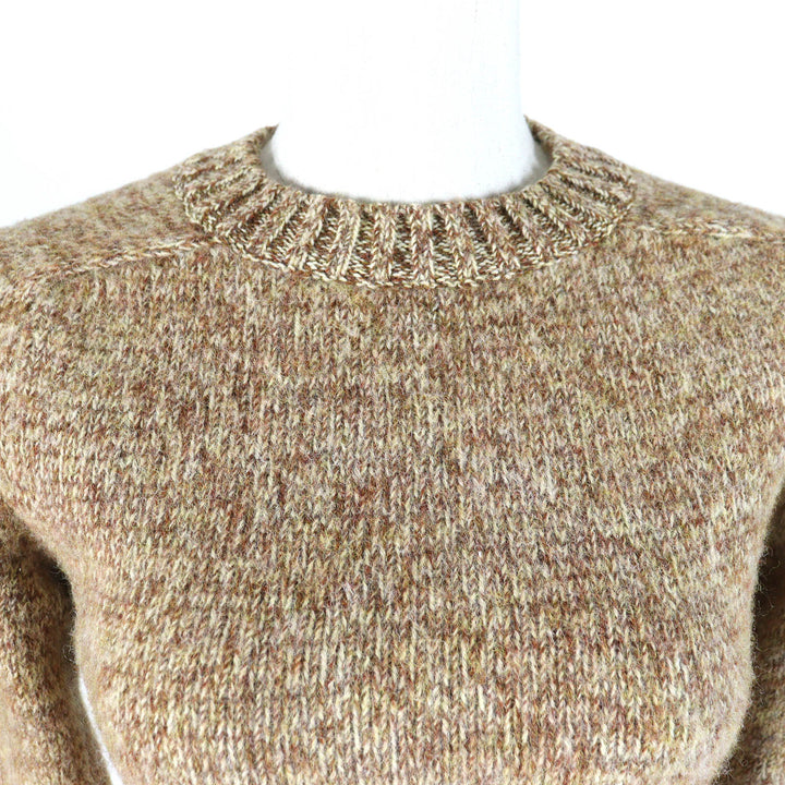 Excellent LOEWE sweater Anagram leather patch cropped knit Brown wool Women S S359Y14KBB