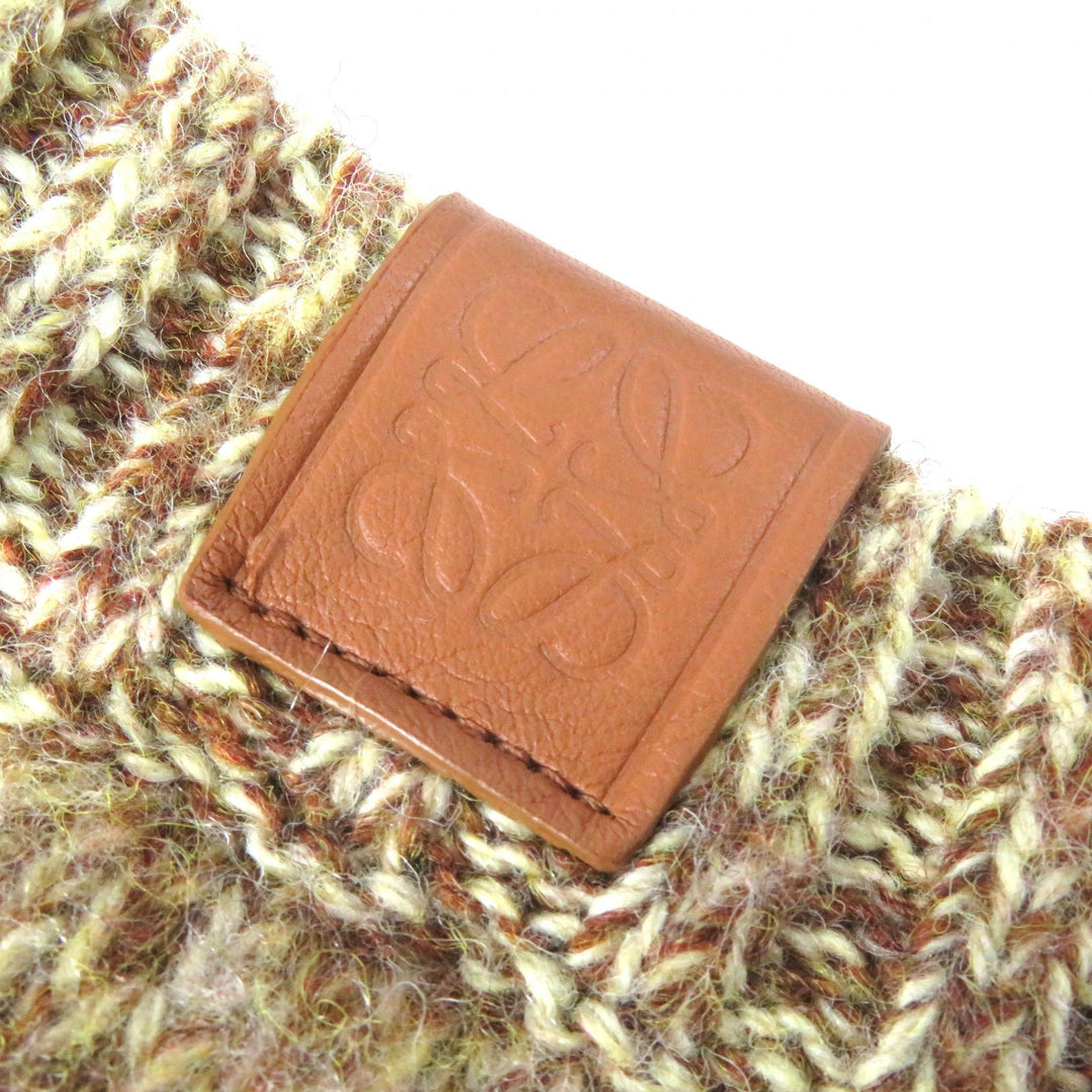 Excellent LOEWE sweater Anagram leather patch cropped knit Brown wool Women S S359Y14KBB