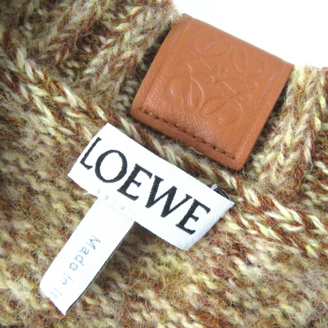 Excellent LOEWE sweater Anagram leather patch cropped knit Brown wool Women S S359Y14KBB