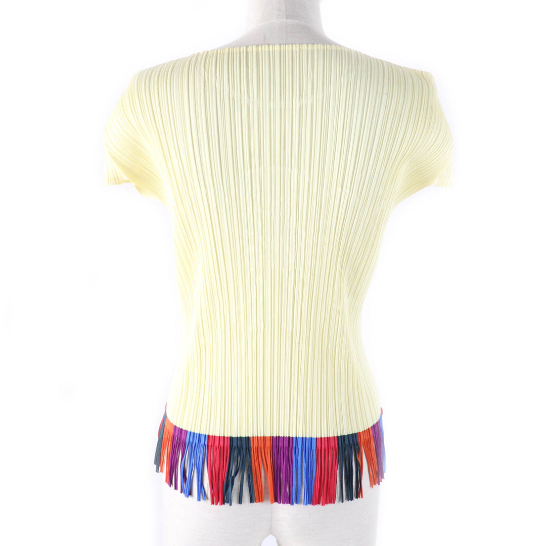 Excellent PLEATS PLEASE T-shirt Hibiscus fringed hem French sleeves Multi polyester Women 3 PP91-JK572