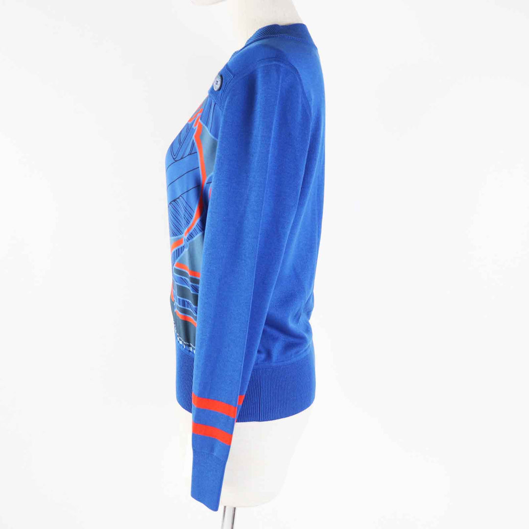 Pristine HERMES knit Twill Laine Tattersall Zigzag blue silk Women 38 2E2808DN
