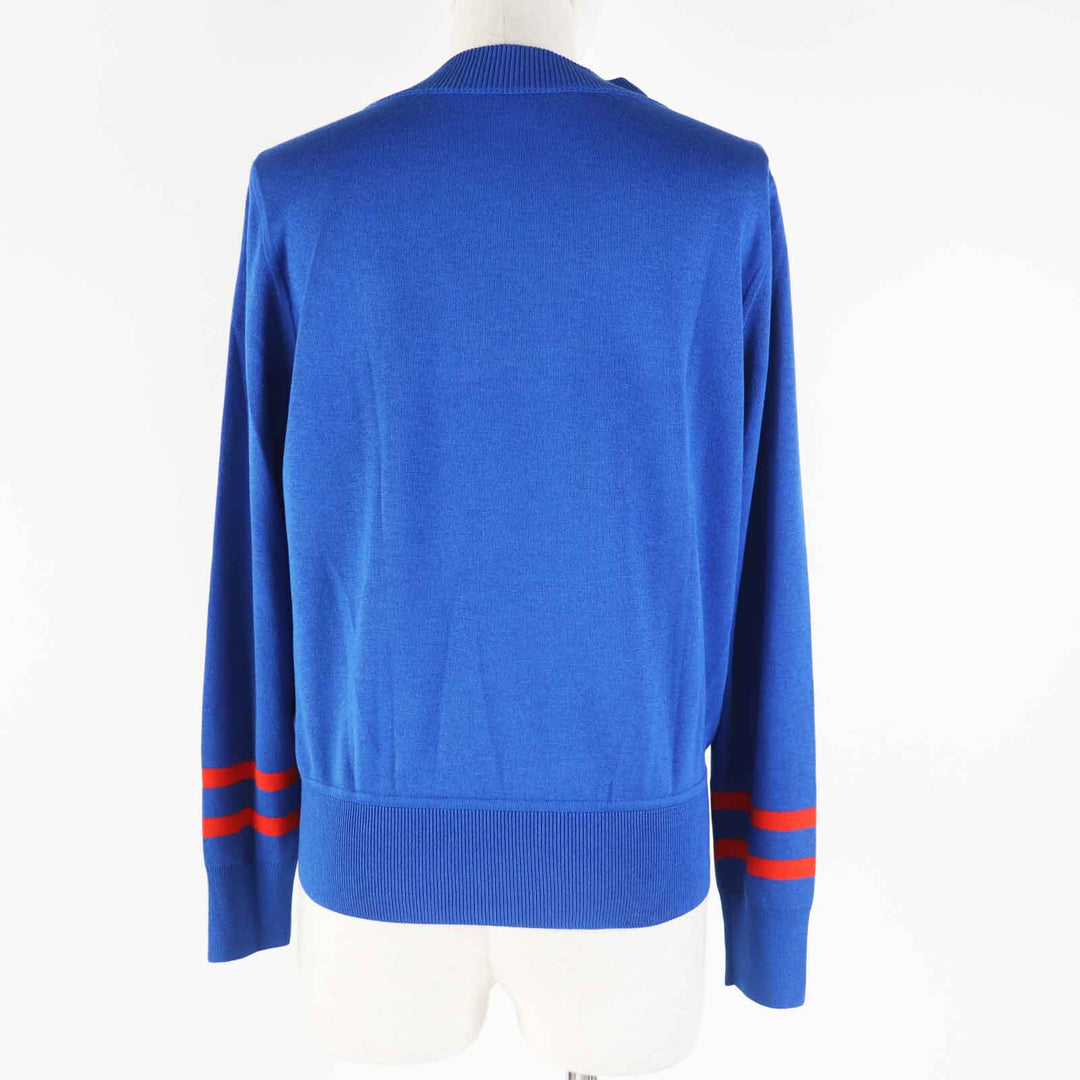 Pristine HERMES knit Twill Laine Tattersall Zigzag blue silk Women 38 2E2808DN