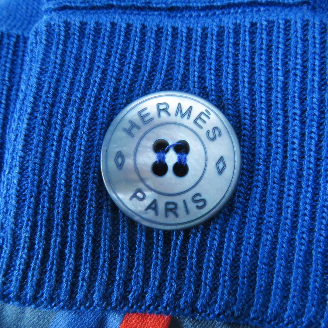 Pristine HERMES knit Twill Laine Tattersall Zigzag blue silk Women 38 2E2808DN