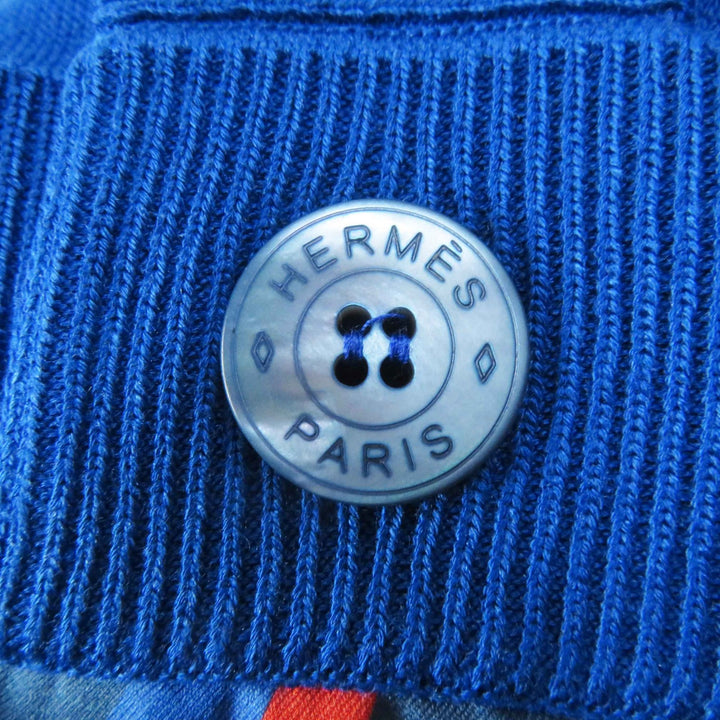 Pristine HERMES knit Twill Laine Tattersall Zigzag blue silk Women 38 2E2808DN