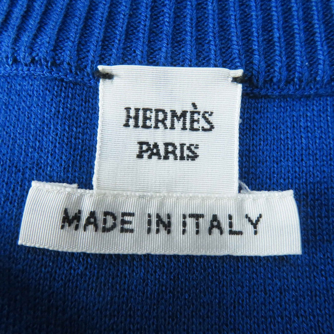 Pristine HERMES knit Twill Laine Tattersall Zigzag blue silk Women 38 2E2808DN