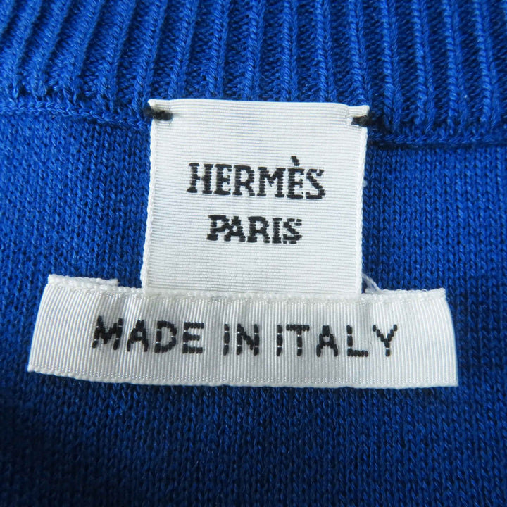 Pristine HERMES knit Twill Laine Tattersall Zigzag blue silk Women 38 2E2808DN