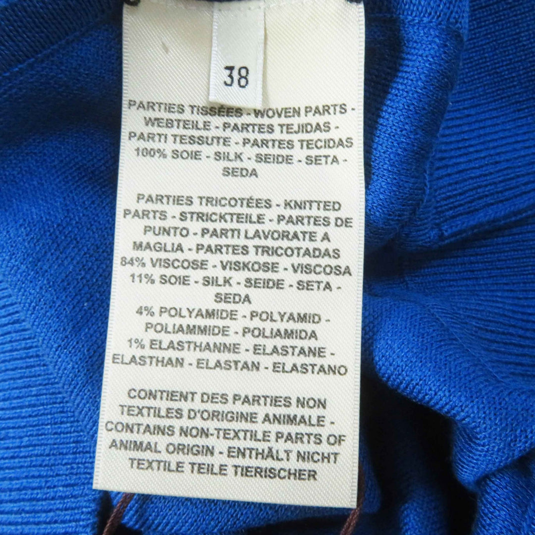 Pristine HERMES knit Twill Laine Tattersall Zigzag blue silk Women 38 2E2808DN