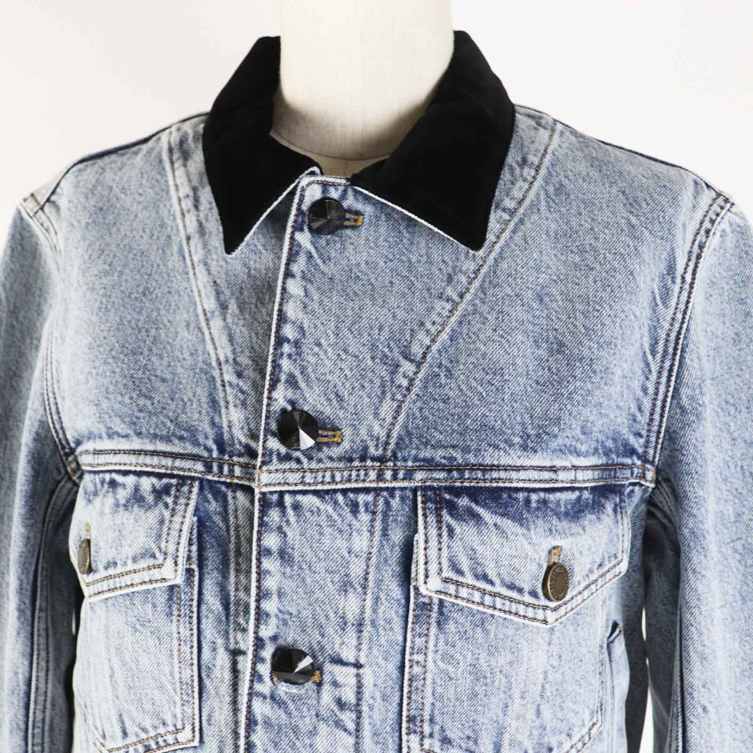LOUIS VUITTON Denim Jacket velvet accent denim jacket blue Women 36 1AFEPI
