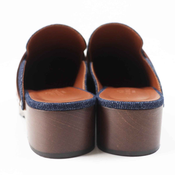 Great HERMES Sandals Carlotta Kelly Buckle Sabot/Mule/ Indigo blue denim Women