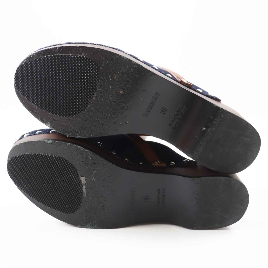 Great HERMES Sandals Carlotta Kelly Buckle Sabot/Mule/ Indigo blue denim Women