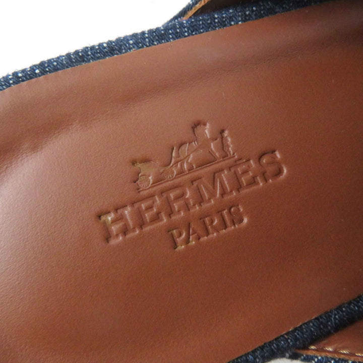 Great HERMES Sandals Carlotta Kelly Buckle Sabot/Mule/ Indigo blue denim Women