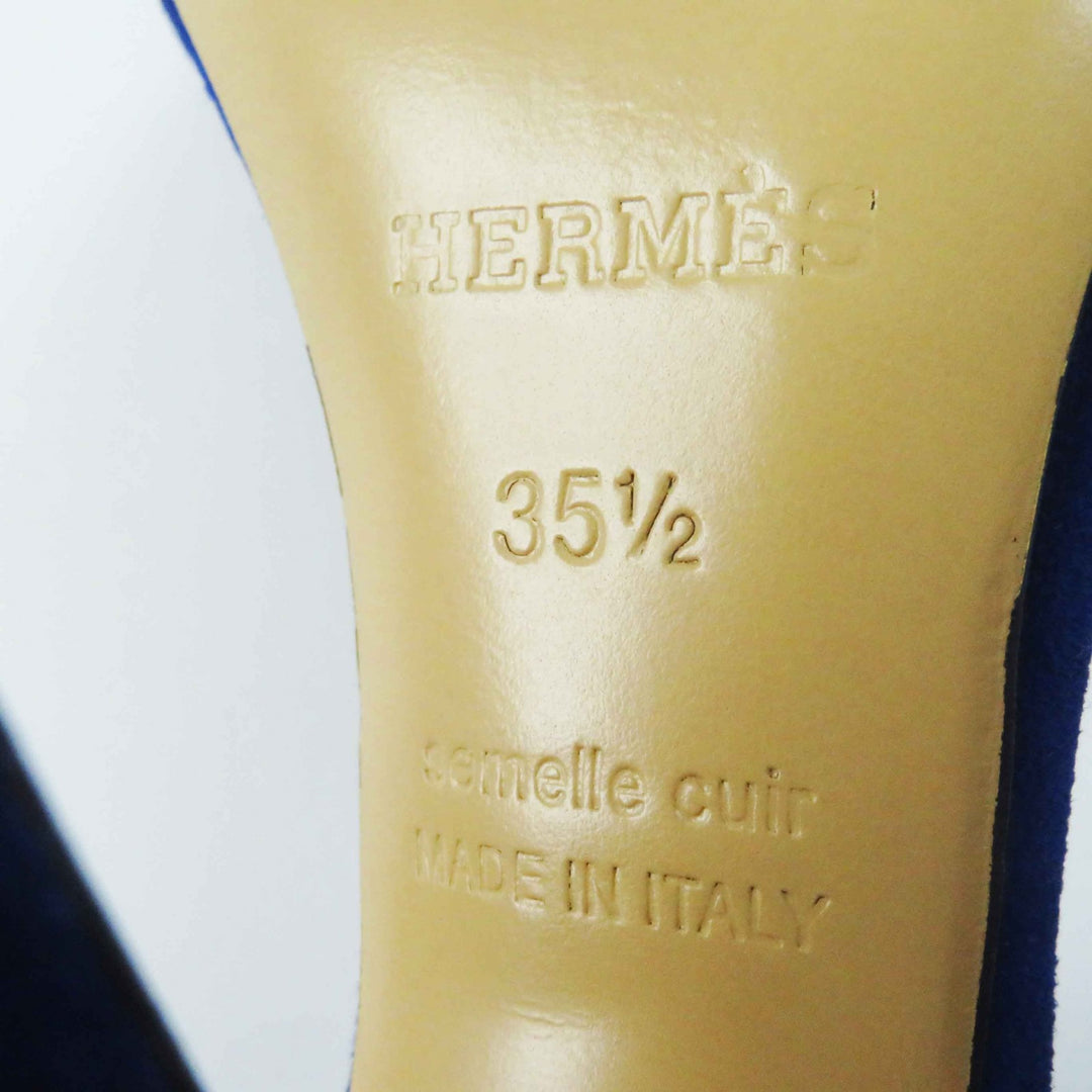 Pristine HERMES Sandals With Strap blue Suede leather Women 35.5