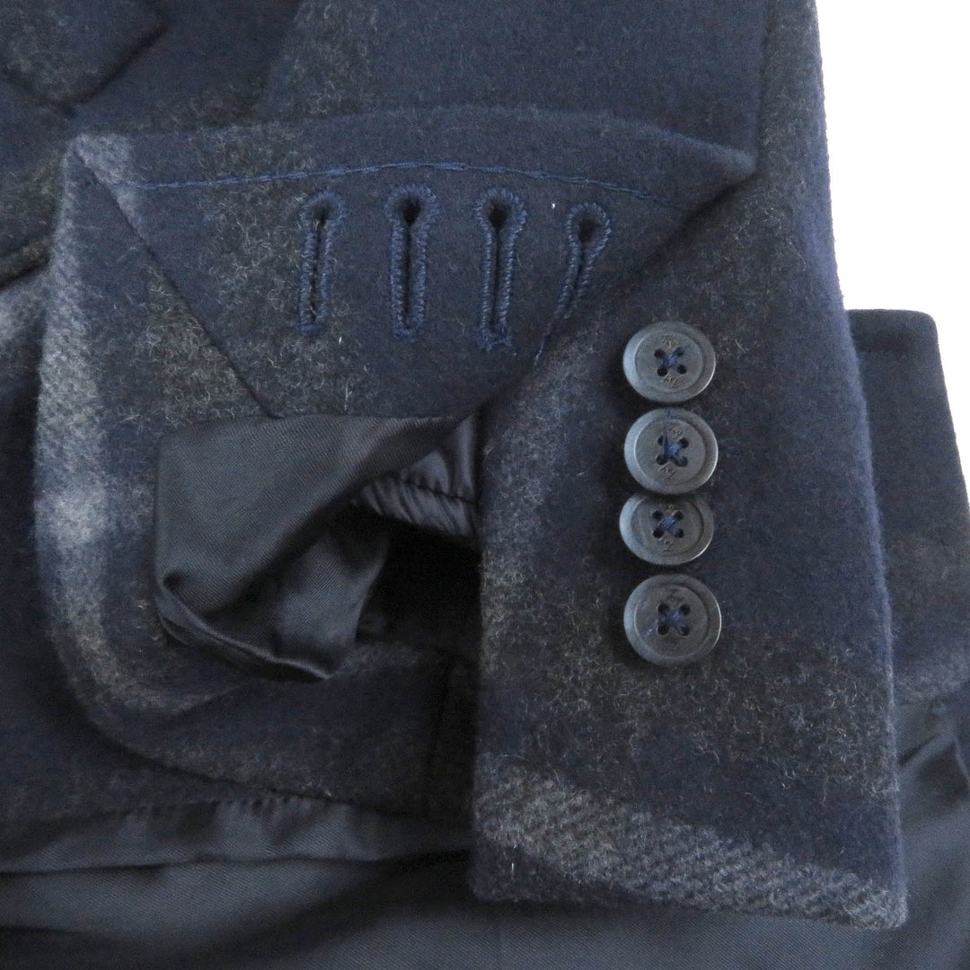 Excellent Fay Chester coat Check Pattern Padded Liner Layered 2WAY Navy Virgin wool mens S