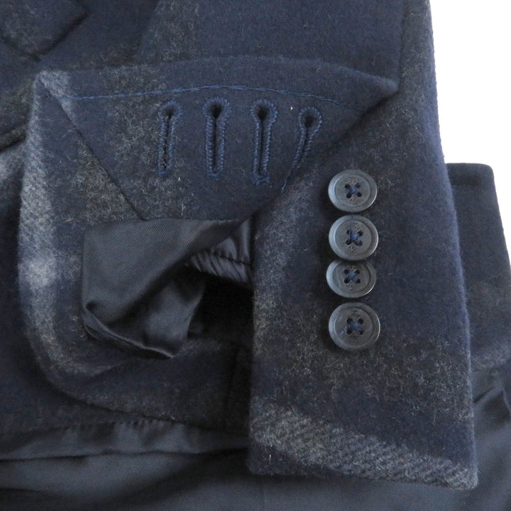 Excellent Fay Chester coat Check Pattern Padded Liner Layered 2WAY Navy Virgin wool mens S