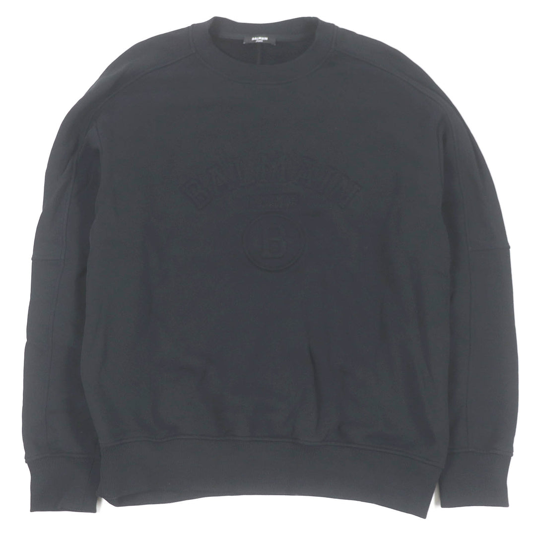 Great BALMAIN sweat Logo embossed crew neck sweatshirt black cotton mens S
