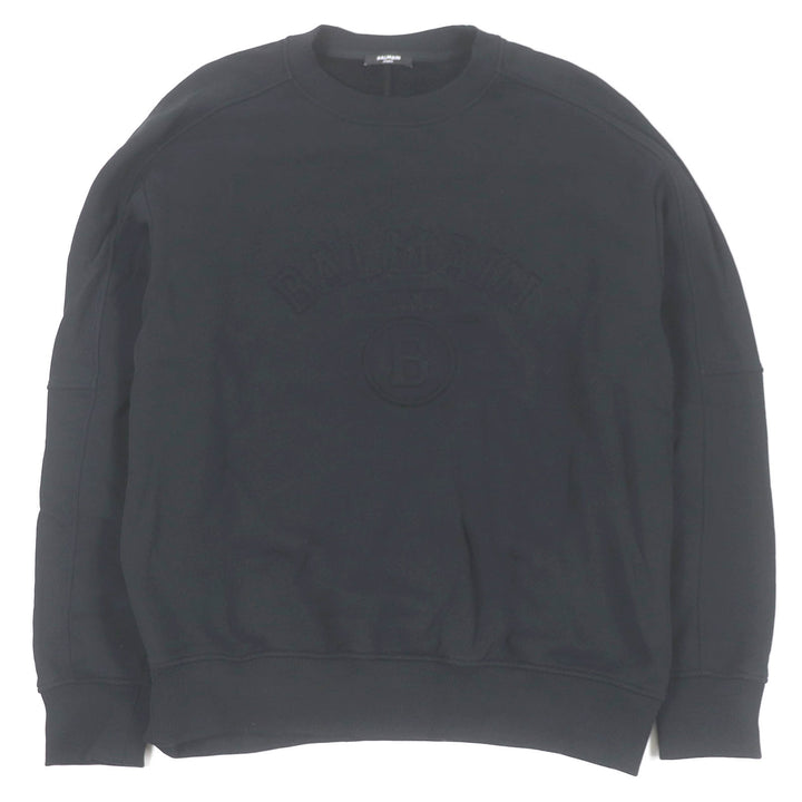 Great BALMAIN sweat Logo embossed crew neck sweatshirt black cotton mens S