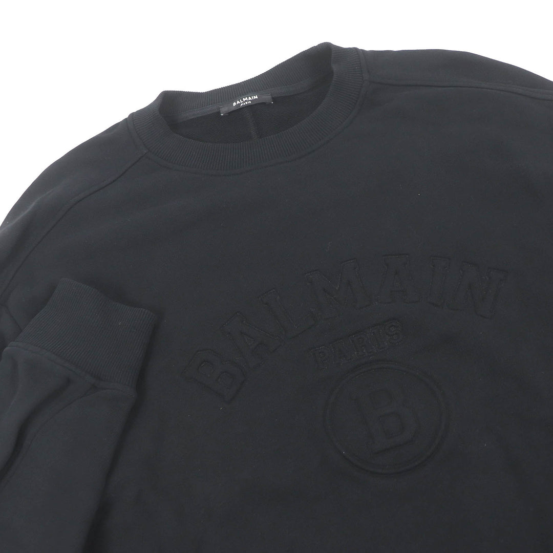 Great BALMAIN sweat Logo embossed crew neck sweatshirt black cotton mens S
