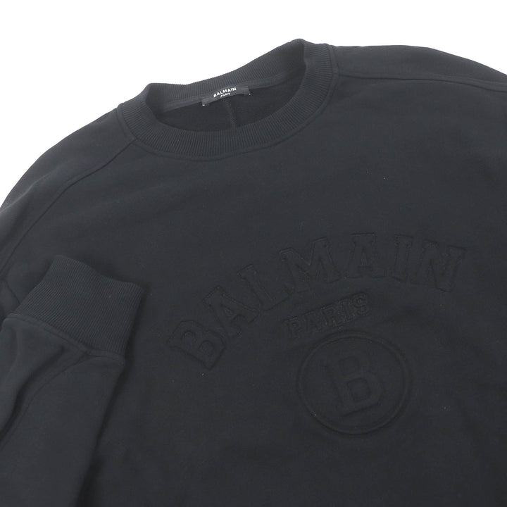 Great BALMAIN sweat Logo embossed crew neck sweatshirt black cotton mens S