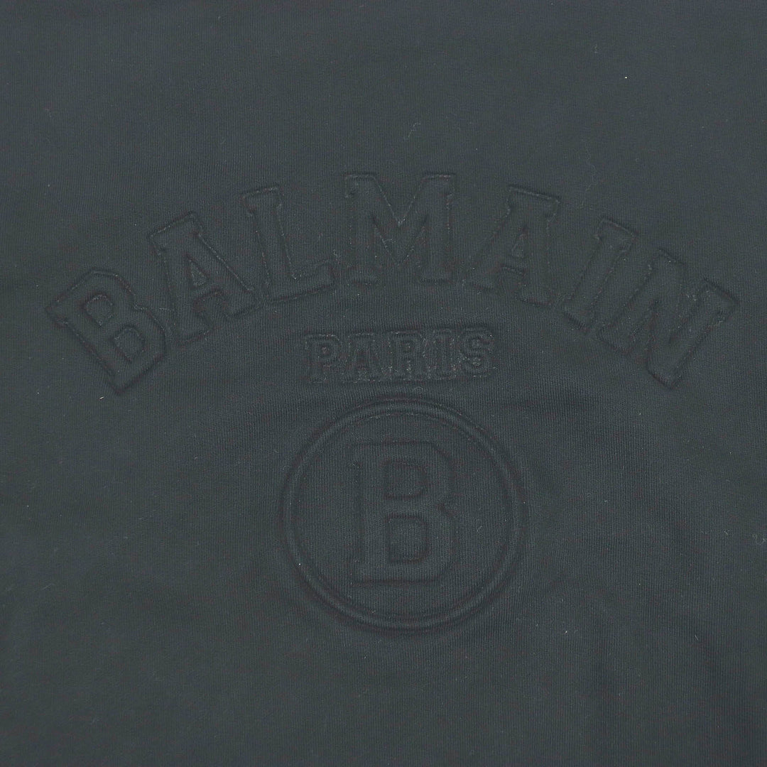 Great BALMAIN sweat Logo embossed crew neck sweatshirt black cotton mens S