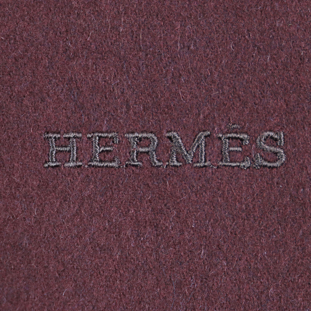 HERMES Scarf Large scarf with embroidered logo and fringe Redbrown cashmere mens
