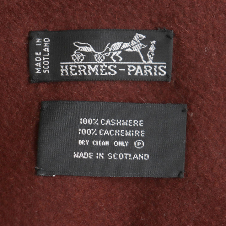HERMES Scarf Large scarf with embroidered logo and fringe Redbrown cashmere mens