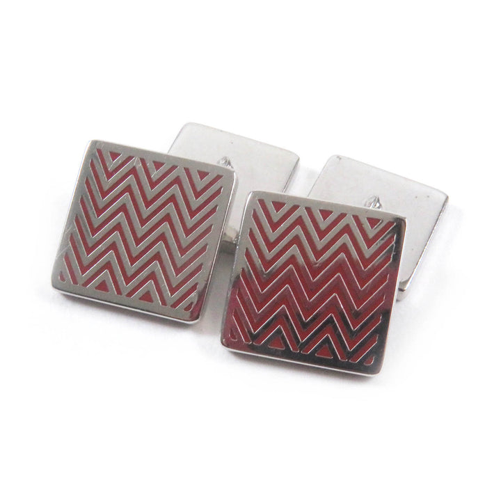 Great HERMES Cufflinks cufflinks Square Shape Chaine Dunk Silver Red mens