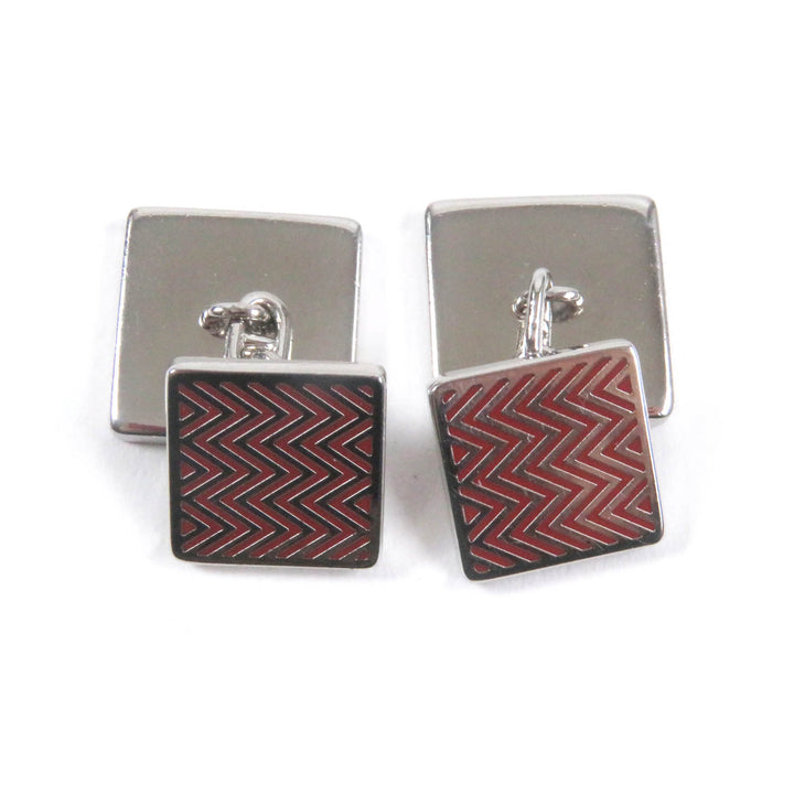 Great HERMES Cufflinks cufflinks Square Shape Chaine Dunk Silver Red mens