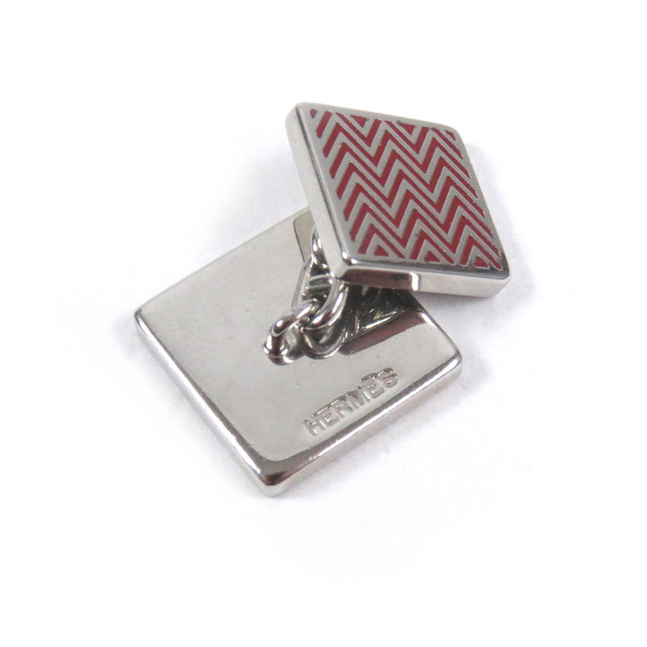 Great HERMES Cufflinks cufflinks Square Shape Chaine Dunk Silver Red mens