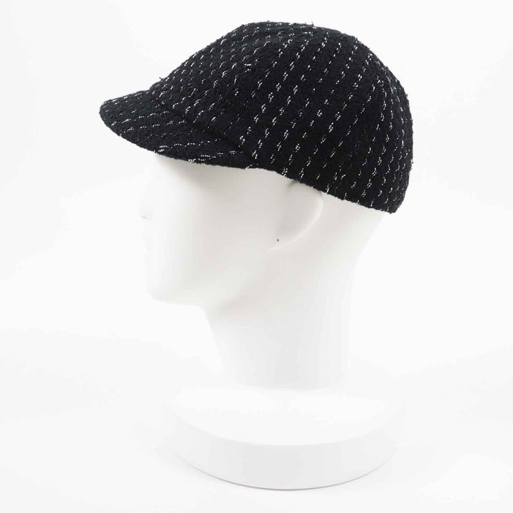 Excellent CHANEL Casquette Tweed with COCO Mark Black Silver cotton Women M 23P